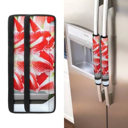 Red And White Amaryllis Print Refrigerator Handle Covers