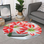Red And White Amaryllis Print Round Rug