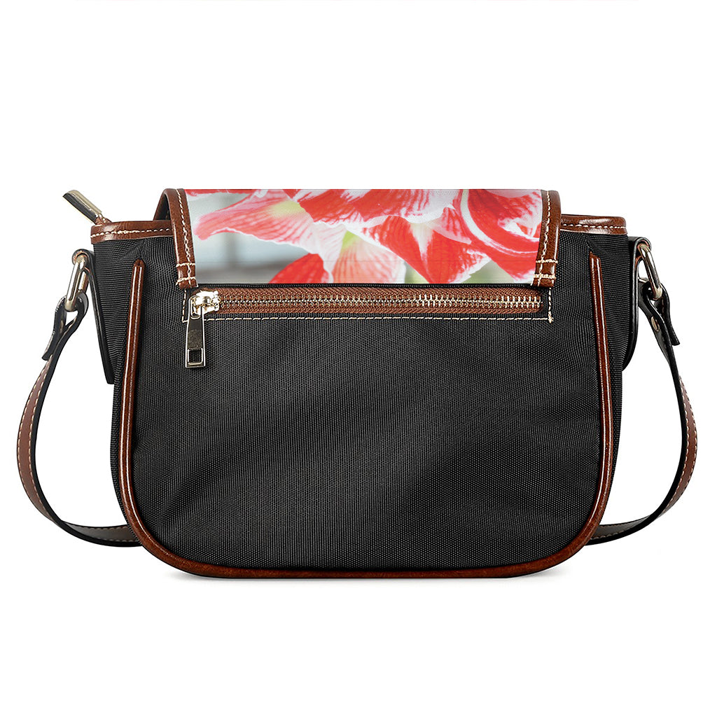 Red And White Amaryllis Print Saddle Bag