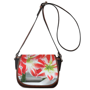 Red And White Amaryllis Print Saddle Bag