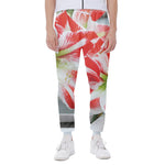 Red And White Amaryllis Print Scuba Joggers