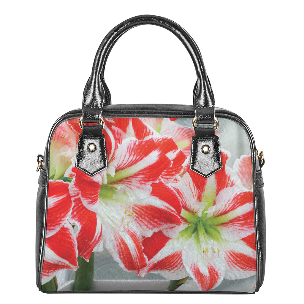 Red And White Amaryllis Print Shoulder Handbag