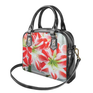 Red And White Amaryllis Print Shoulder Handbag