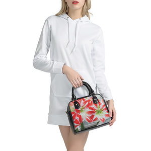 Red And White Amaryllis Print Shoulder Handbag