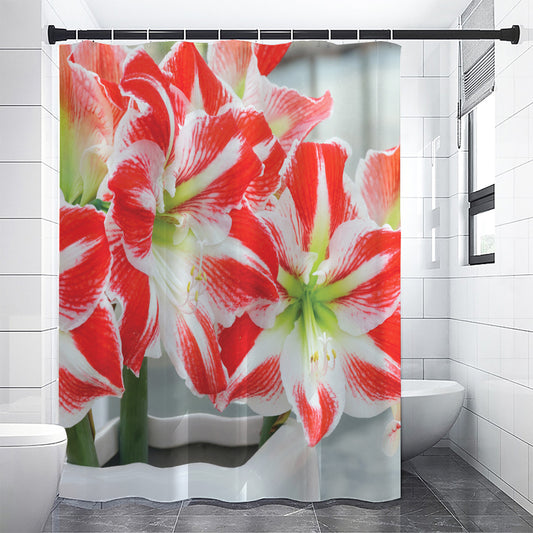 Red And White Amaryllis Print Shower Curtain