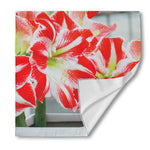 Red And White Amaryllis Print Silk Bandana