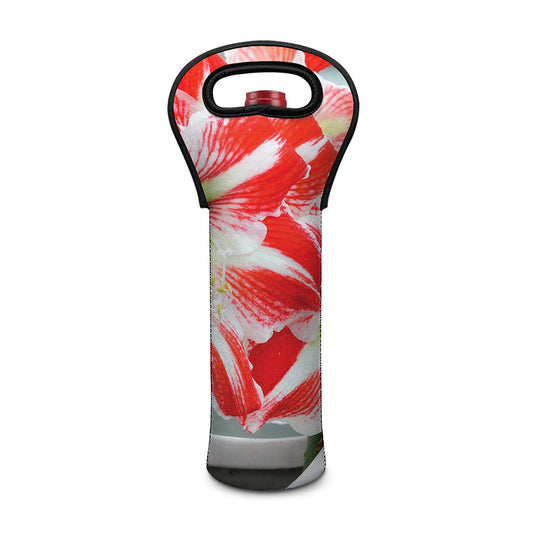 Red And White Amaryllis Print Single Neoprene Wine Tote