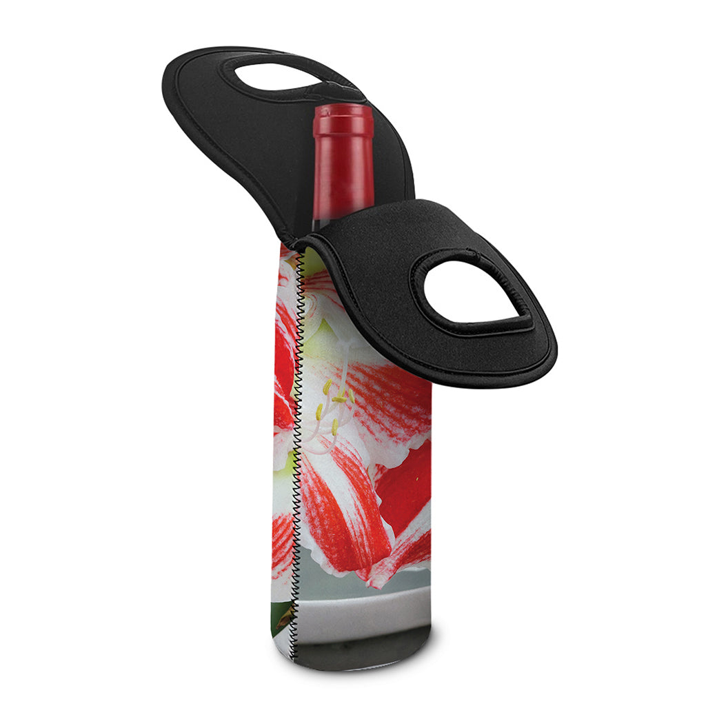 Red And White Amaryllis Print Single Neoprene Wine Tote