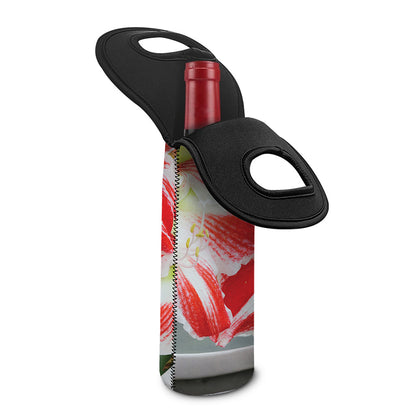 Red And White Amaryllis Print Single Neoprene Wine Tote