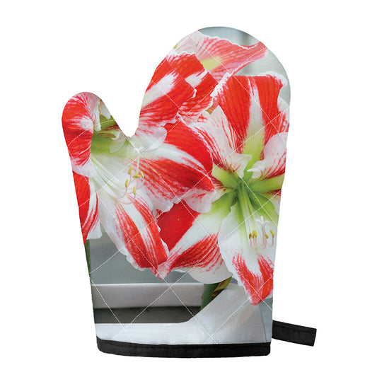 Red And White Amaryllis Print Single Oven Mitt