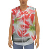 Red And White Amaryllis Print Sleeveless Baseball Jersey