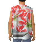 Red And White Amaryllis Print Sleeveless Baseball Jersey