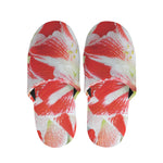 Red And White Amaryllis Print Slippers