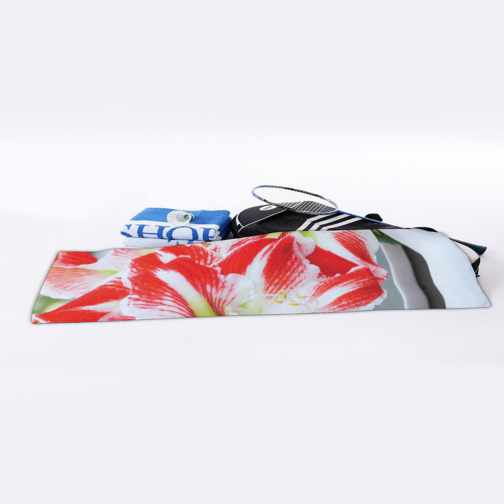 Red And White Amaryllis Print Sports Towel