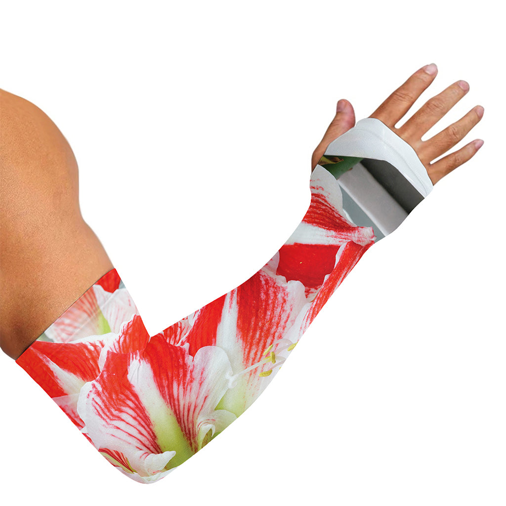 Red And White Amaryllis Print Sun Protection Arm Sleeves