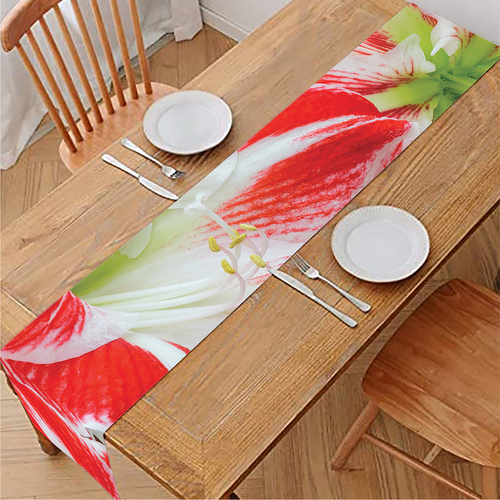 Red And White Amaryllis Print Table Runner