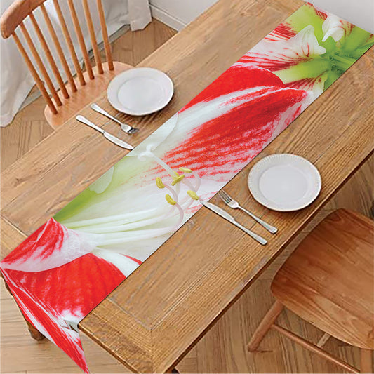 Red And White Amaryllis Print Table Runner