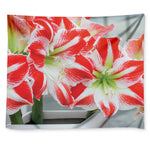 Red And White Amaryllis Print Tapestry