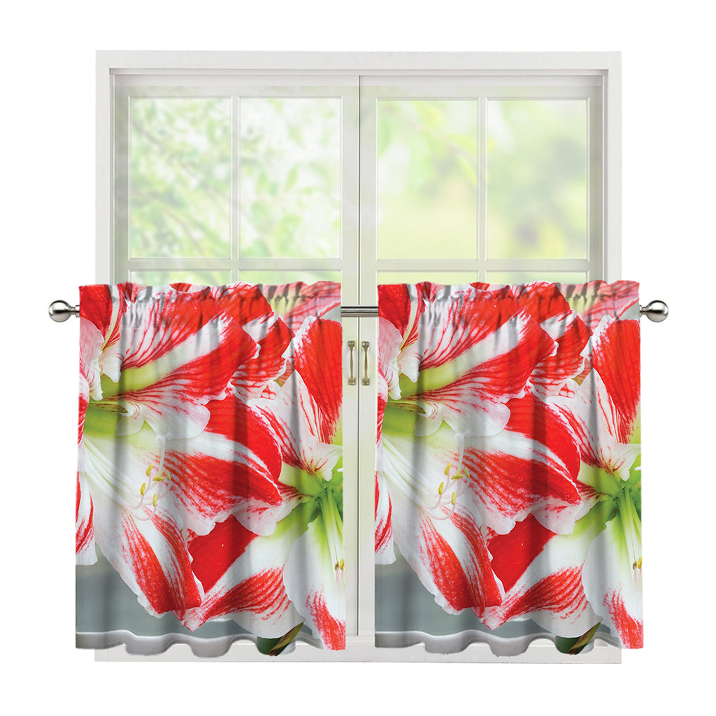 Red And White Amaryllis Print Tier Curtains