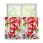 Red And White Amaryllis Print Tier Curtains