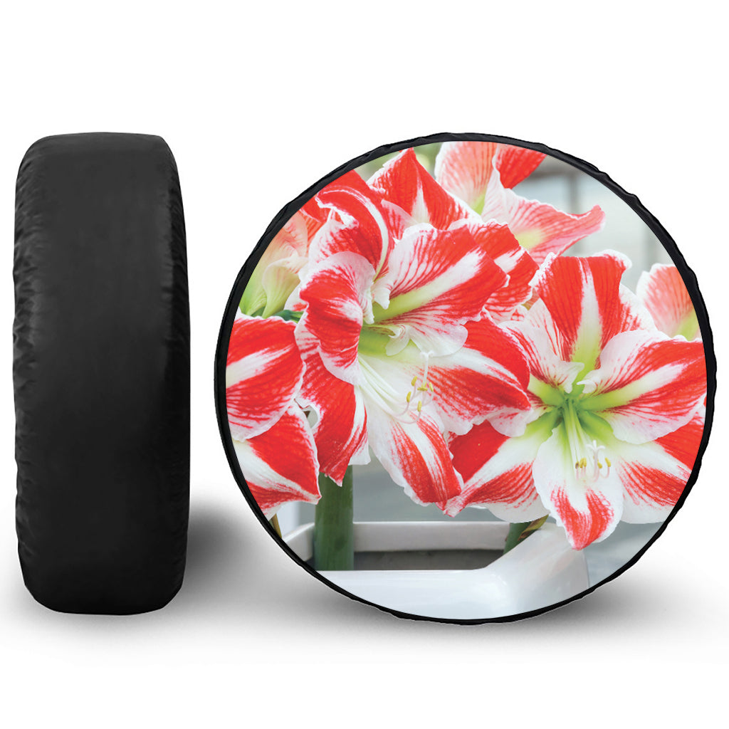 Red And White Amaryllis Print Tire Cover