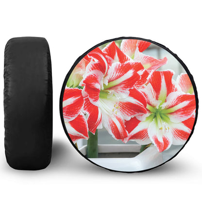Red And White Amaryllis Print Tire Cover