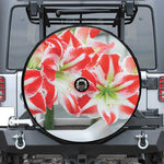 Red And White Amaryllis Print Tire Cover With Camera Hole