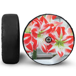 Red And White Amaryllis Print Tire Cover With Camera Hole