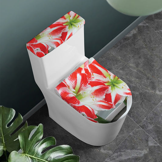 Red And White Amaryllis Print Toilet Lid And Tank Cover Set