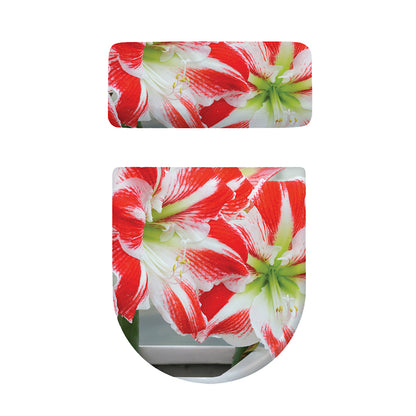 Red And White Amaryllis Print Toilet Lid And Tank Cover Set