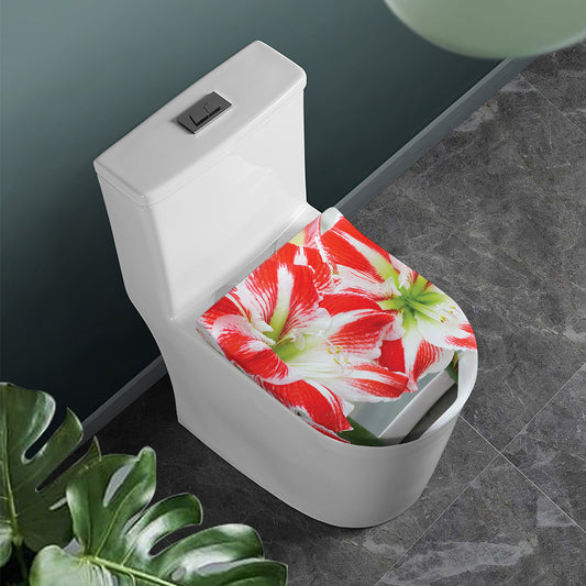 Red And White Amaryllis Print Toilet Lid Cover