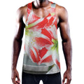 Red And White Amaryllis Print Men's Workout Tank Top