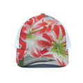Red And White Amaryllis Print White Mesh Trucker Hat