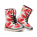 Red And White Amaryllis Print Winter Boots