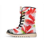 Red And White Amaryllis Print Winter Boots