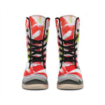 Red And White Amaryllis Print Winter Boots
