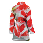 Red And White Amaryllis Print Women's Bathrobe