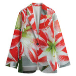 Red And White Amaryllis Print Women's Blazer