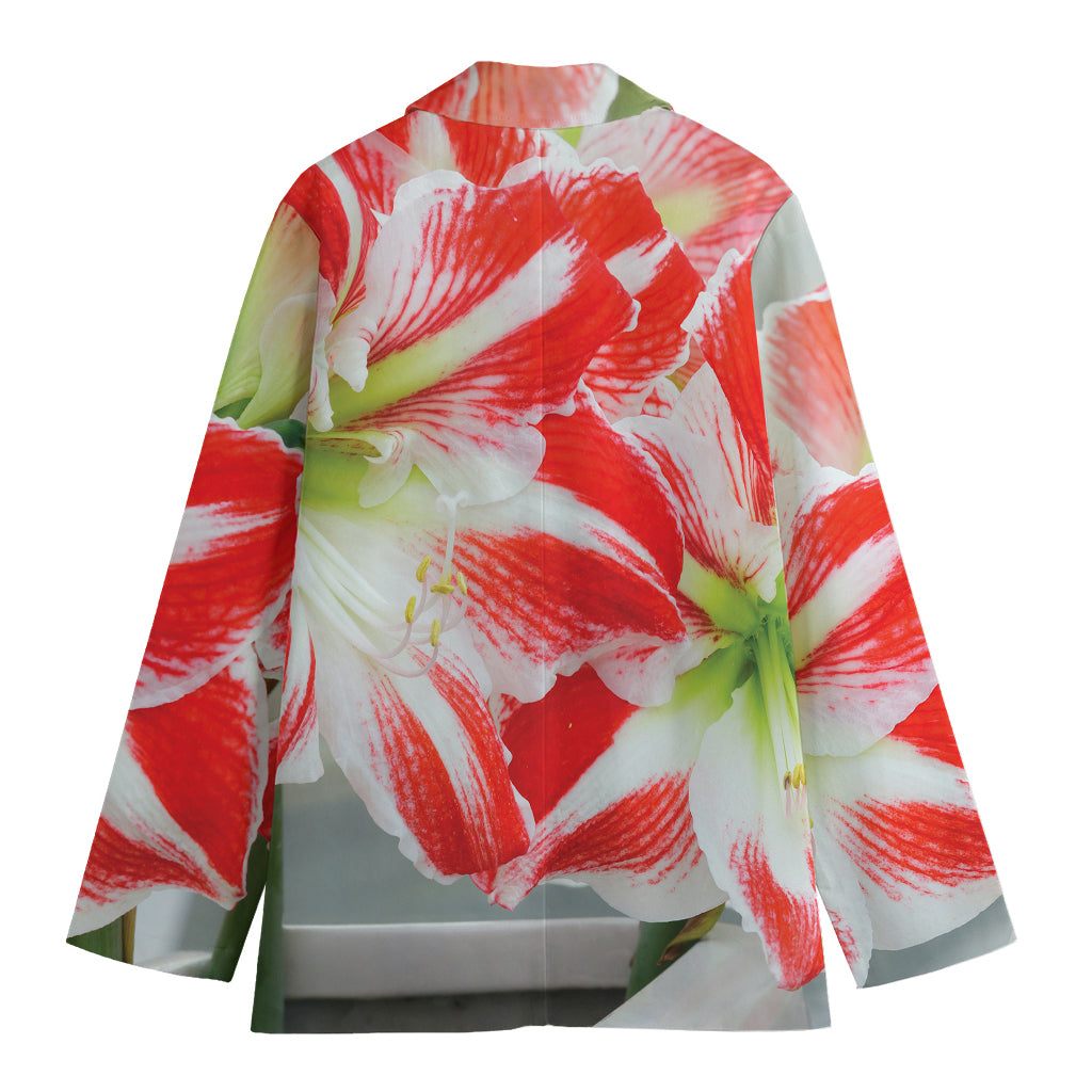 Red And White Amaryllis Print Women's Blazer