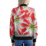 Red And White Amaryllis Print Women's Bomber Jacket