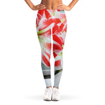Red And White Amaryllis Print Women's Leggings