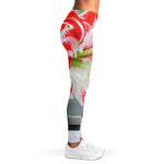 Red And White Amaryllis Print Women's Leggings
