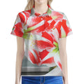 Red And White Amaryllis Print Women's Polo Shirt