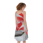 Red And White Amaryllis Print Women's Sleeveless Dress