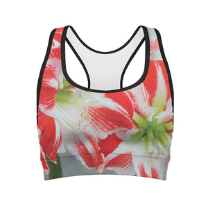 Red And White Amaryllis Print Women's Sports Bra