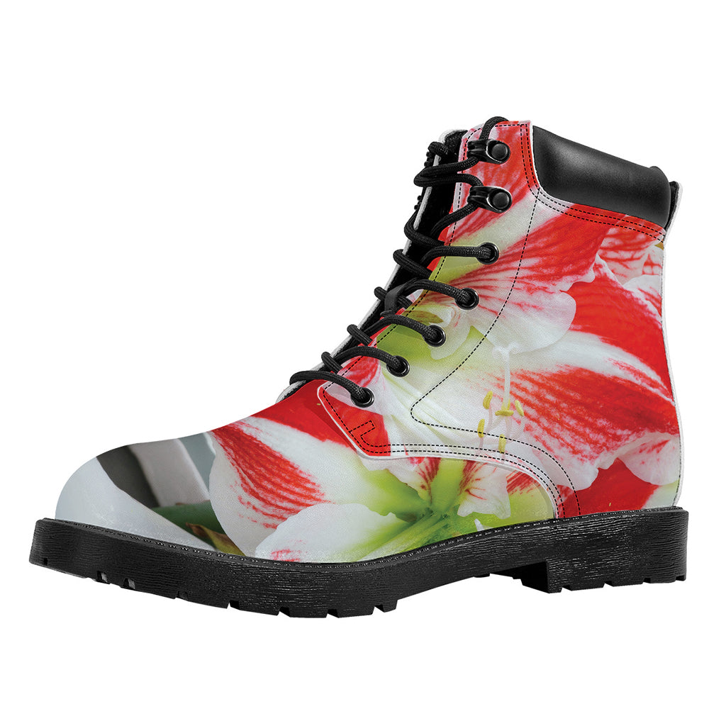 Red And White Amaryllis Print Work Boots