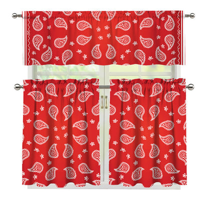 Red And White Bandana Print 3 Piece Kitchen Curtains