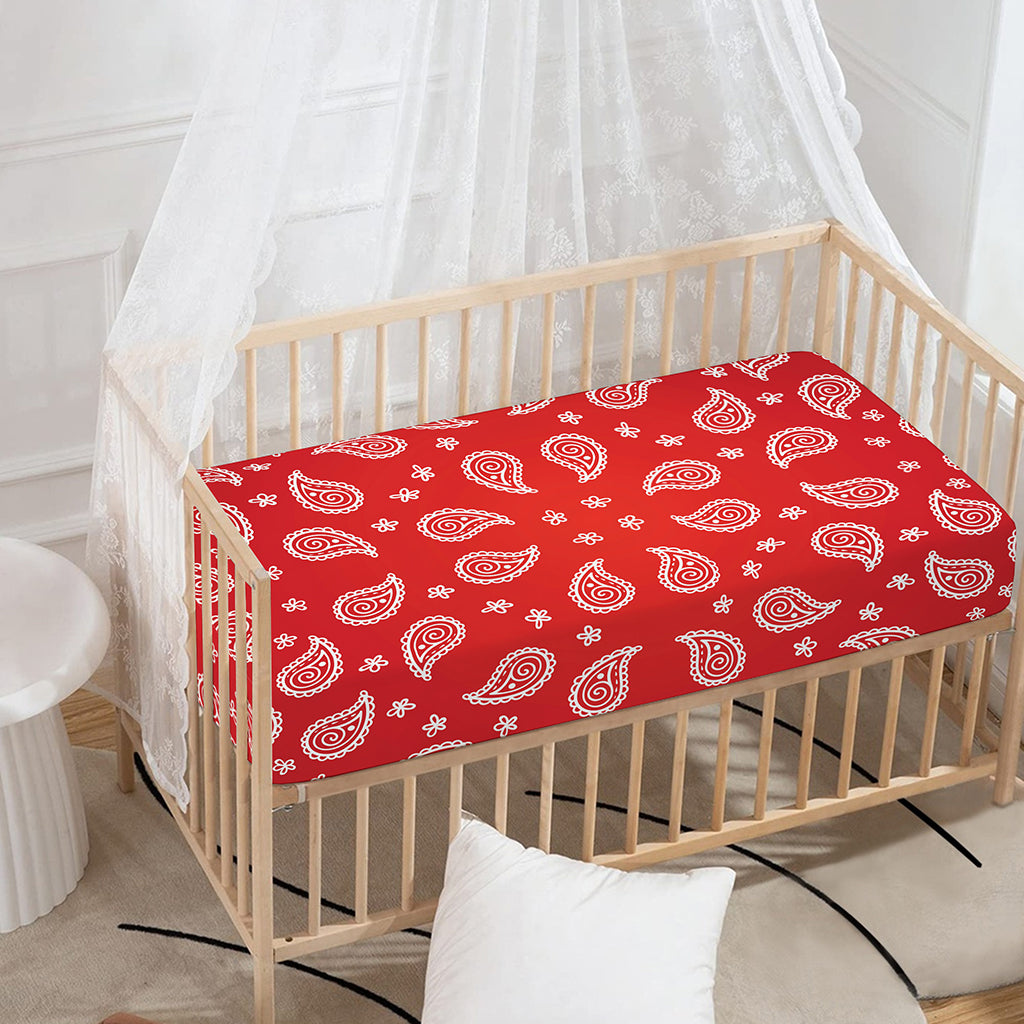 Red And White Bandana Print Baby Crib Sheet