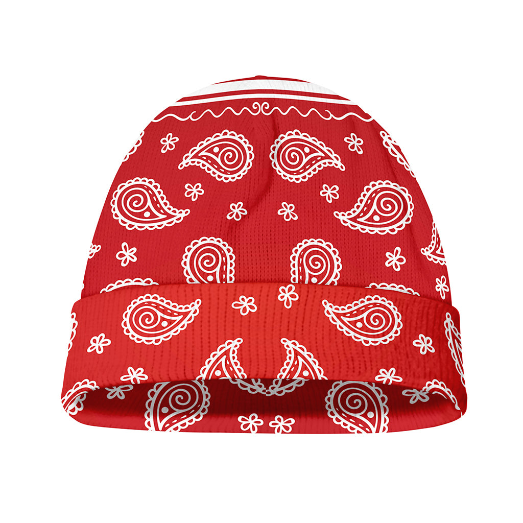 Red And White Bandana Print Beanie