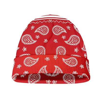 Red And White Bandana Print Beanie